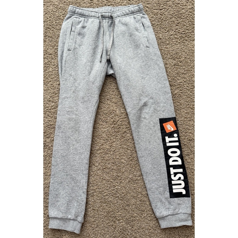 Nike Just Do It Mens Size Small Joggers Sweatpants Gray Drawstring Elastic Waist